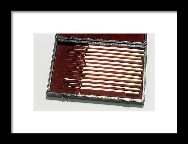 Grey Background Framed Print featuring the photograph Eye Surgery Scalpels #1 by Science Photo Library