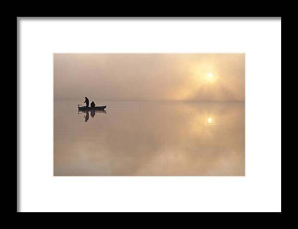 Landscape Framed Print featuring the photograph Fishermen in samll fishing boat #2 by Jim Corwin
