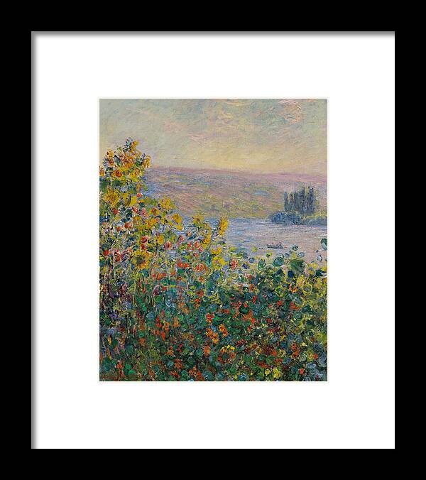 Claude Monet Framed Print featuring the painting Flower Beds At Vetheuil #1 by Claude Monet