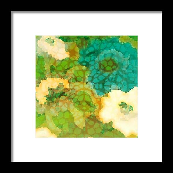 Green Framed Print featuring the digital art Flower Garden #1 by Lisa Noneman