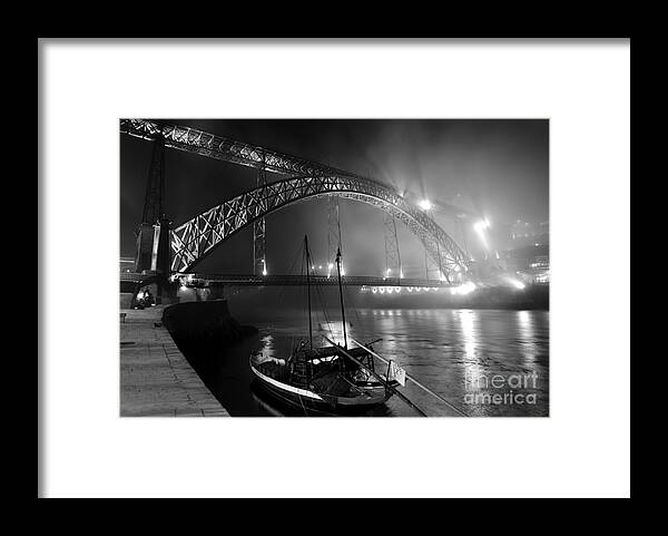 O Porto Framed Print featuring the photograph Fog over the Pier and Iconic Bridge - O Porto - Portugal #1 by Carlos Alkmin