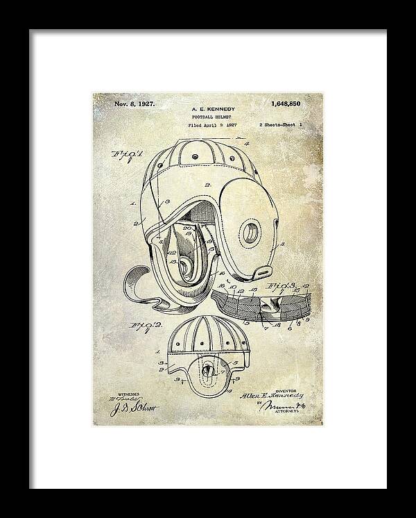 Football Patent Framed Print featuring the photograph 1927 Football Helmet Patent by Jon Neidert