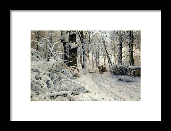 Peder Mork Monsted Framed Print featuring the painting Forest in Winter #1 by Peder Mork Monsted