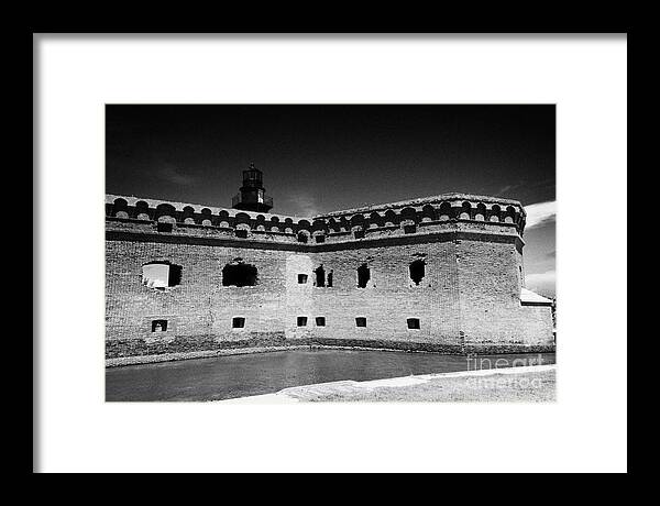 Fort Framed Print featuring the photograph Fort Jefferson Walls With Garden Key Lighthouse Bastion And Moat Dry Tortugas National Park Florida #1 by Joe Fox