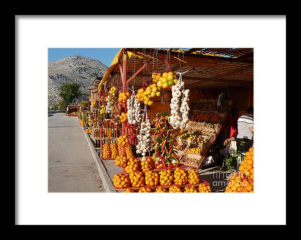 Fruit Framed Print featuring the photograph Fruit and Vegtable Stalls - Opuzen - Croatia by Phil Banks