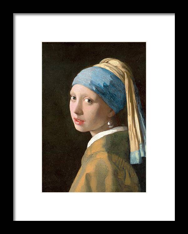 Girl With A Pearl Earring Framed Print featuring the painting Girl with a Pearl Earring by Johannes Vermeer