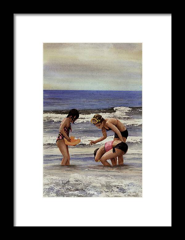 Beach Framed Print featuring the painting Girls At The Beach #1 by Sam Sidders
