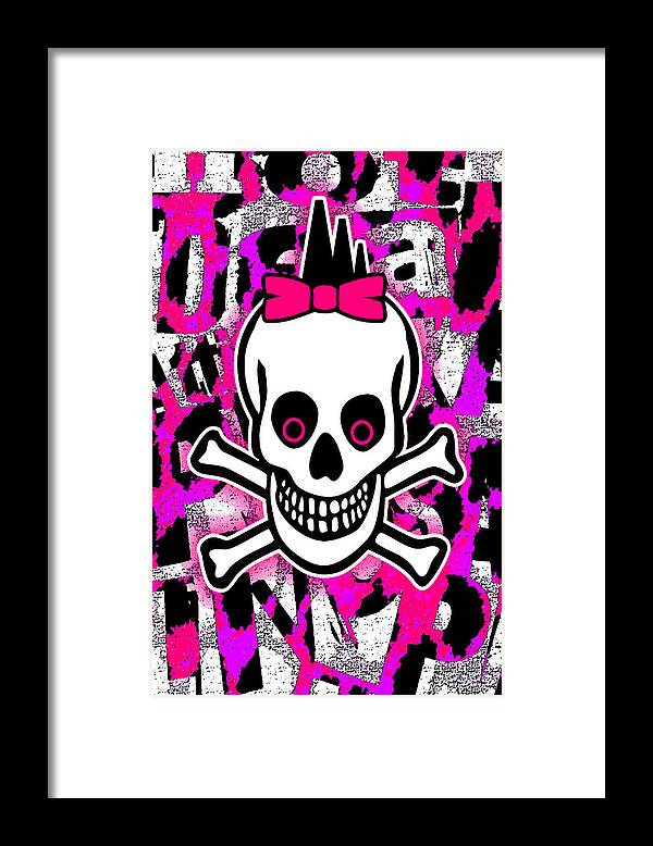 Skull Framed Print featuring the digital art Girly Punk Skull #1 by Roseanne Jones