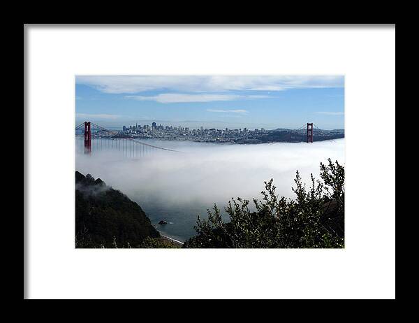Golden Gate Bridge Framed Print featuring the photograph Golden Gate Bridge and Fog #1 by Jeff Lowe