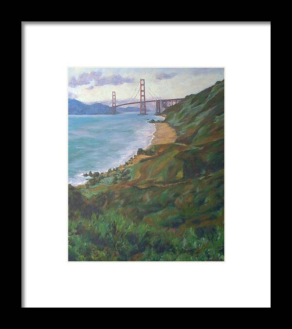 Landscape Framed Print featuring the painting Golden Gate Bridge #2 by Kerima Swain