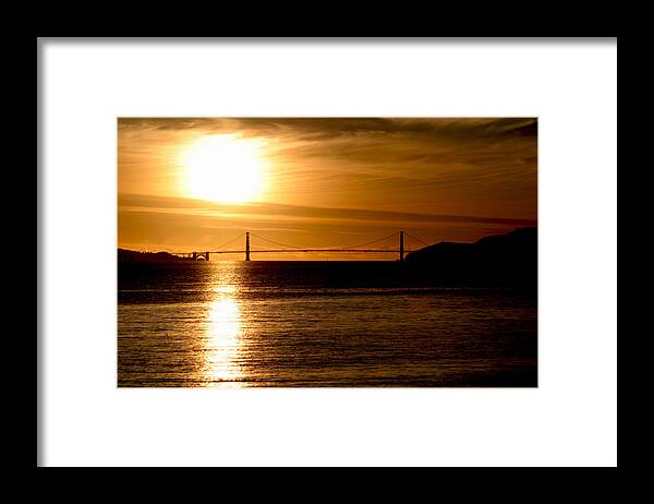 San Francisco Bay Area Framed Print featuring the photograph Golden Gate Sunset by Her Arts Desire