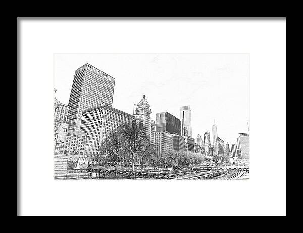 Grant Park Chicago Framed Print featuring the drawing Grant Park Chicago by Dejan Jovanovic