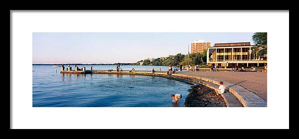 Photography Framed Print featuring the photograph Group Of People At A Waterfront, Lake #1 by Panoramic Images