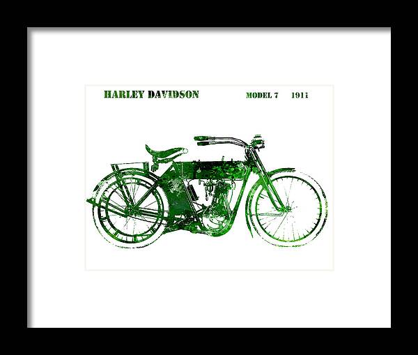 Harley Davidson Fine Art Print For Sale Framed Print featuring the digital art Harley Davidson Model 7 1911 #2 by Patricia Lintner