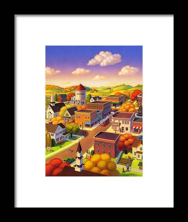 Americana Framed Print featuring the painting Harmony Town by Robin Moline
