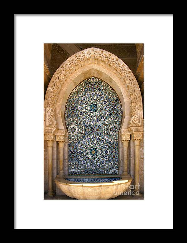 Holy Water Fountain Framed Print featuring the photograph Holy Water Fountain Hassan II Mosque Sour Jdid Casablanca Morocco #1 by PIXELS XPOSED Ralph A Ledergerber Photography