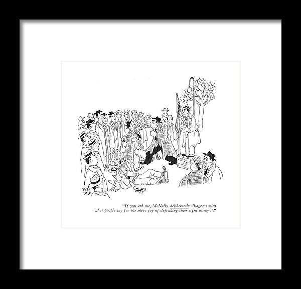 99889 Rda Robert J. Day A Street Fight Has Started. Amendment Arugumentative Box Brawl Censor Censorship Defensive Democracy ?ght ?ghting ?rst ?sticuffs Freedom Preacher Problems Rights Soap Speaker Speech Started Street Violence Framed Print featuring the drawing If You Ask #1 by Robert J. Day