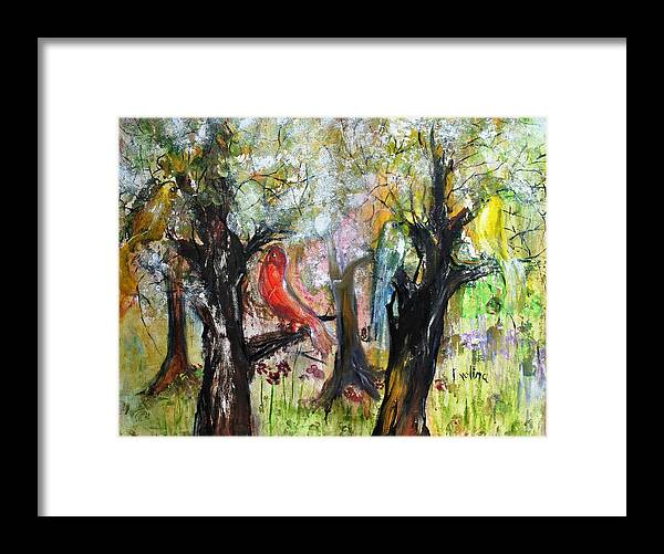 Birds Framed Print featuring the painting In the Woods #1 by Evelina Popilian