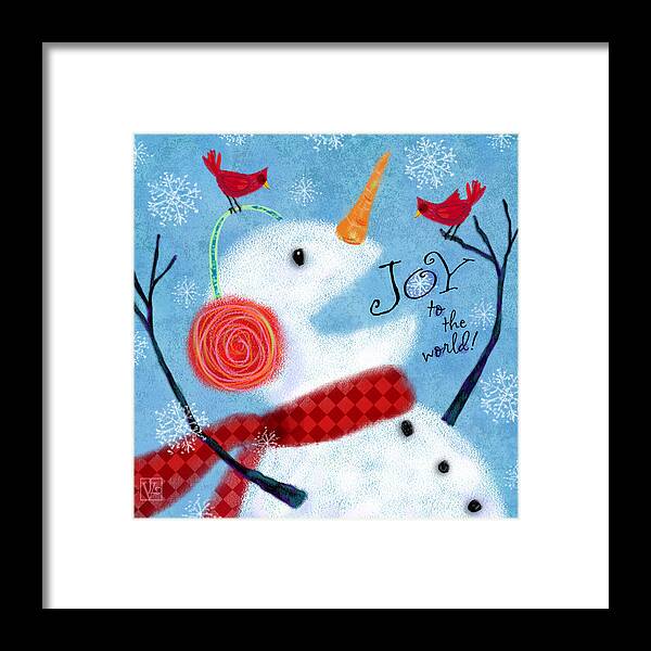 Snowman Framed Print featuring the digital art Joyful Snowman #1 by Valerie Drake Lesiak