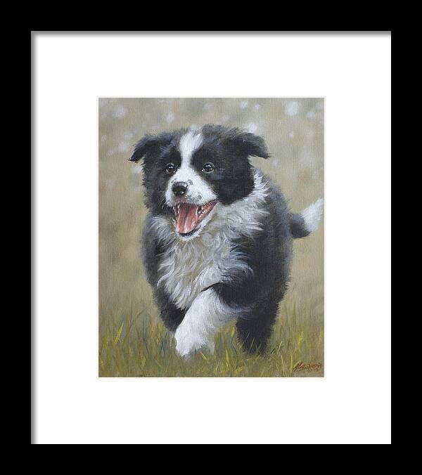 Dog Paintings Framed Print featuring the painting Jubilant spirit by John Silver