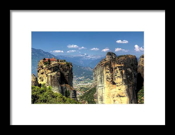 Greece Framed Print featuring the photograph Kalambaka beneath the Meteora of Greece by Micah Goff