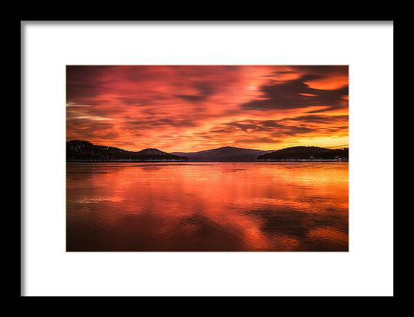 New England Framed Print featuring the photograph Lake Winnipesaukee - Fiery Sunrise by Robert Clifford