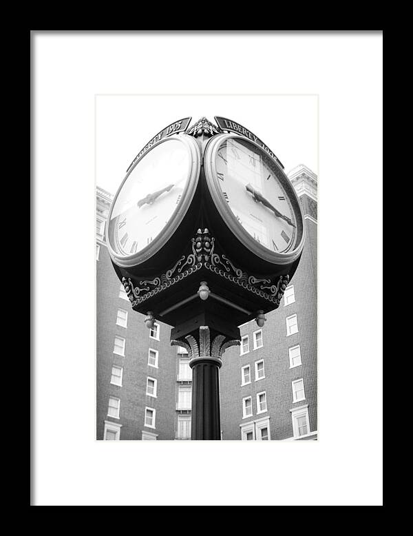 Kelly Hazel Framed Print featuring the photograph Liberty Mutual Clock #1 by Kelly Hazel