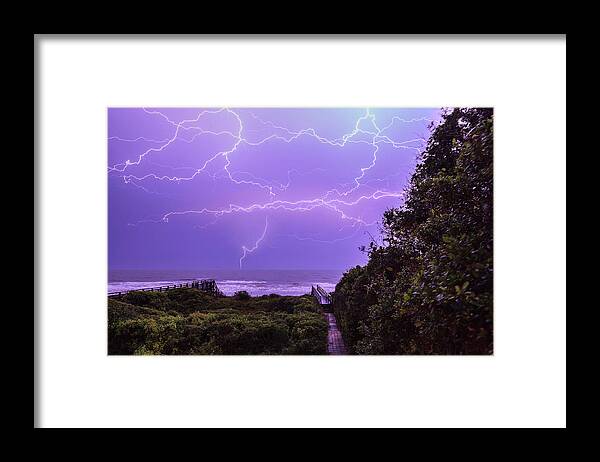 Folly Beach Framed Print featuring the photograph Lightning over the beach #1 by Keith Allen