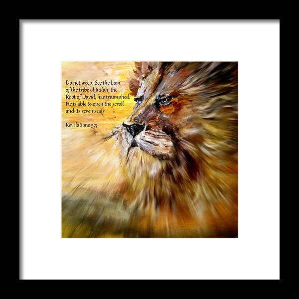 Then One Of The Elders Said To Me Framed Print featuring the painting Lion of Judah Courage #1 by Amanda Dinan