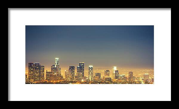 Panoramic Framed Print featuring the photograph Los Angeles Skyline #1 by Franckreporter