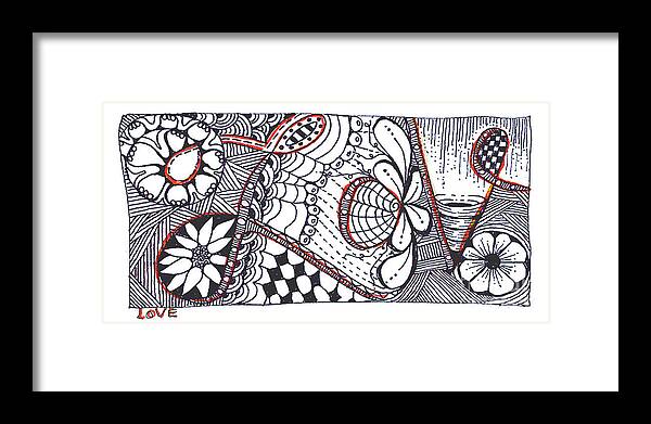 Zentangle Framed Print featuring the mixed media Love #1 by Ruth Dailey