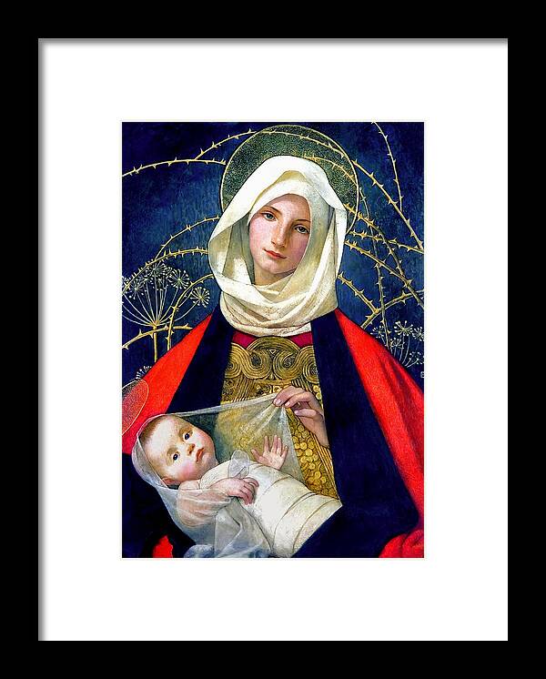 Madonna And Child Framed Print featuring the painting Madonna and Child #1 by Marianne Stokes