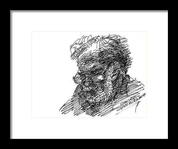 Sketch Framed Print featuring the drawing Man in the Corner #1 by Ylli Haruni