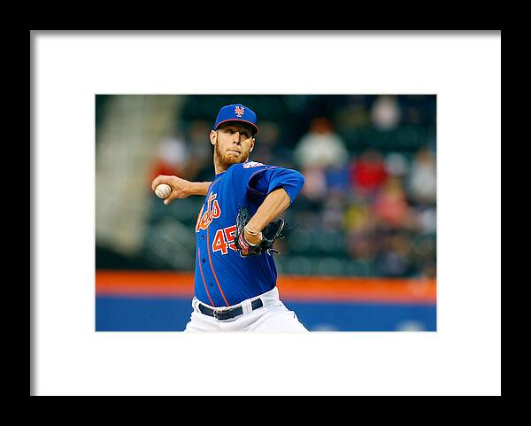 American League Baseball Framed Print featuring the photograph Miami Marlins V New York Mets by Mike Stobe