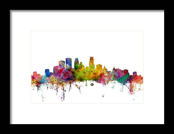 United States Framed Print featuring the digital art Minneapolis Minnesota Skyline #1 by Michael Tompsett
