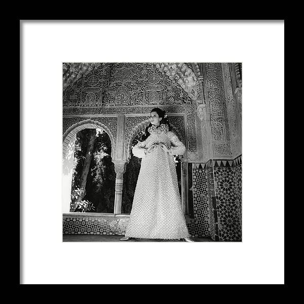 Fashion Framed Print featuring the photograph Model In The El Mirador De Lindaraja by Henry Clarke