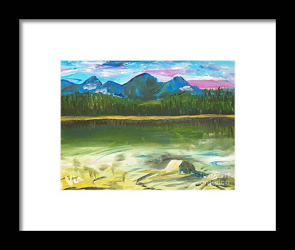 Mountain Framed Print featuring the painting ptg. Mountain View by Judy Via-Wolff