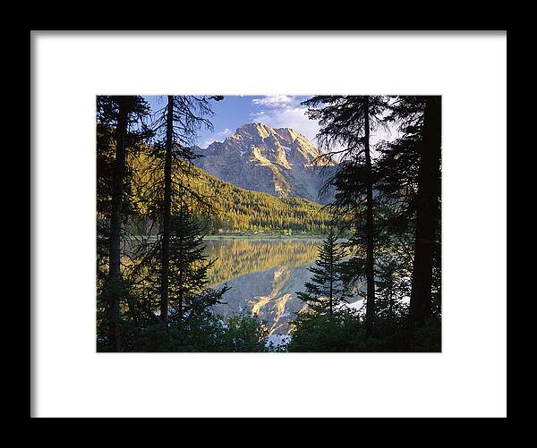 Feb0514 Framed Print featuring the photograph Mt Moran And String Lake Wyoming #1 by Tim Fitzharris