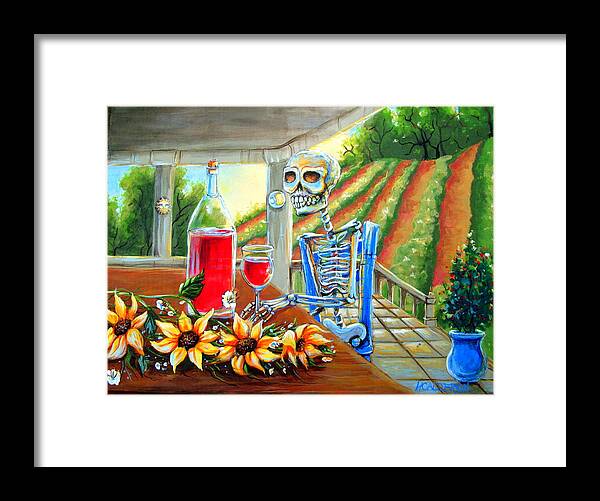 Day Of The Dead Framed Print featuring the painting Napa Wine Skeleton by Heather Calderon