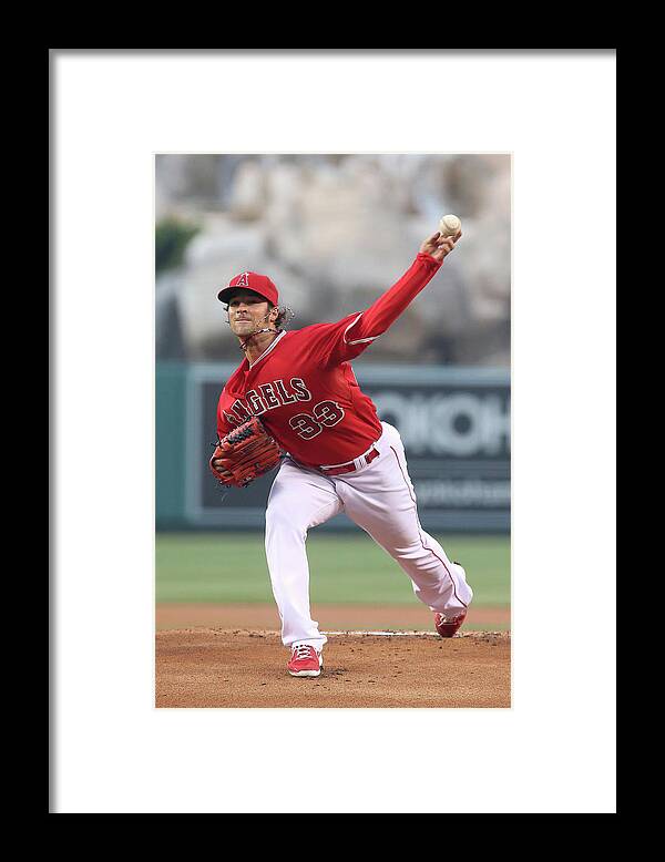 American League Baseball Framed Print featuring the photograph New York Yankees V Los Angeles Angels #1 by Stephen Dunn