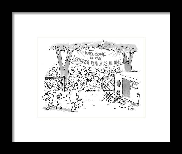 Family Reunions Framed Print featuring the drawing New Yorker May 31st, 1999 #1 by Jack Ziegler
