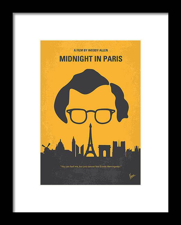 Midnight In Paris Framed Print featuring the digital art No312 My Midnight in Paris minimal movie poster by Chungkong Art