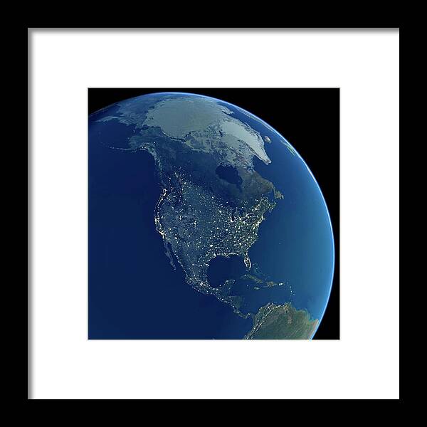 Earth Framed Print featuring the photograph North America At Night #1 by Planetary Visions Ltd/science Photo Library