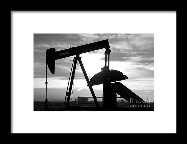 Oil Framed Print featuring the photograph Oil Well Pump Jack Black and White #1 by James BO Insogna