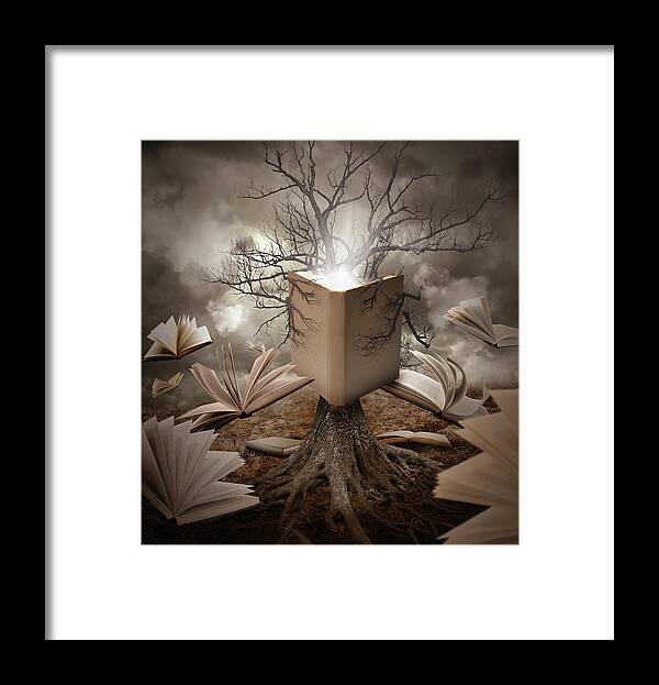 Concept Framed Print featuring the photograph Old Tree Reading Story Book #1 by Angela Waye