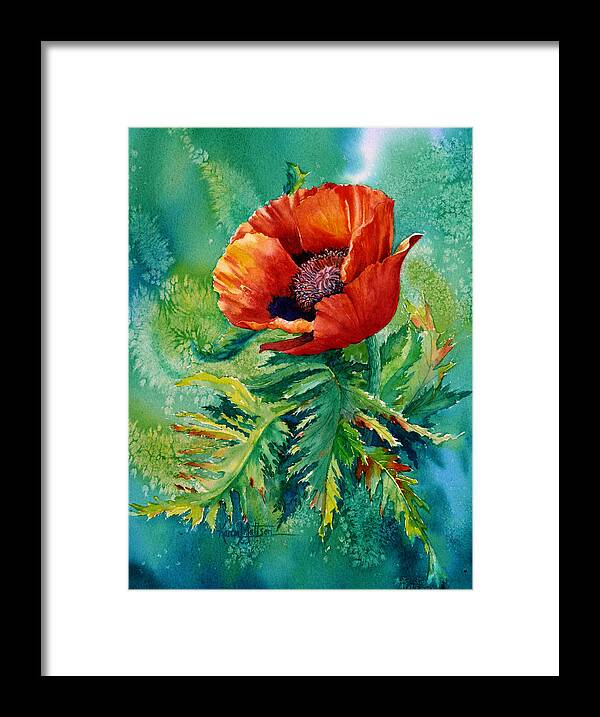 Oriental Poppy Framed Print featuring the painting Orange Oriental Poppy #2 by Karen Mattson
