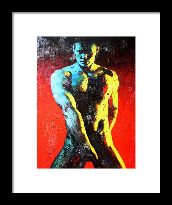 Original Art Framed Print featuring the painting Original Abstract Oil Painting Art-male Nude By Kinfe by Hongtao Huang