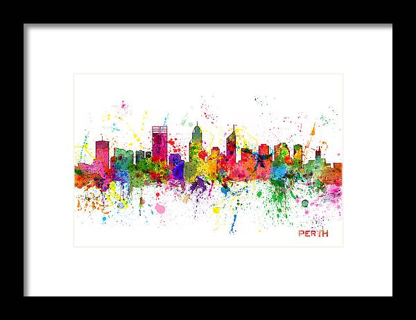 Perth Framed Print featuring the digital art Perth Australia Skyline #1 by Michael Tompsett