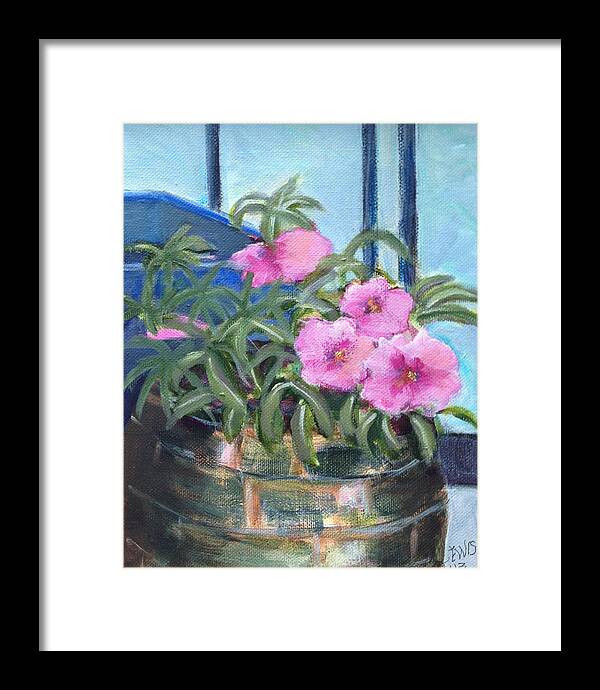 Flowers Framed Print featuring the painting Petunias at Art Space #1 by Melanie Lewis