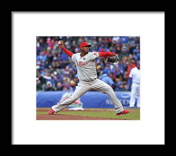 Ball Framed Print featuring the photograph Philadelphia Phillies V Chicago Cubs by Jonathan Daniel